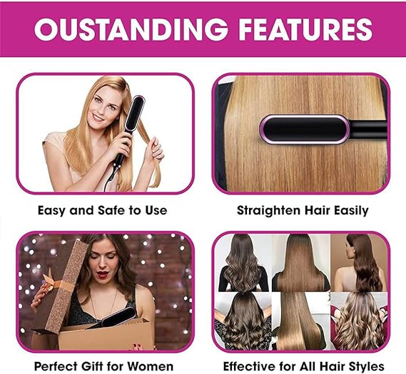 HQT-909B Electric Hair Straightening &amp; Curling Comb/Brush - Dual-Purpose Professional Hair Styler, Non-Damaging Splint, | 2 in 1 Hair Straightener | ( Random Color )