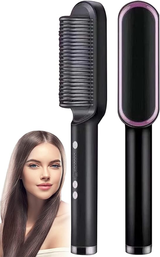 HQT-909B Electric Hair Straightening &amp; Curling Comb/Brush - Dual-Purpose Professional Hair Styler, Non-Damaging Splint, | 2 in 1 Hair Straightener | ( Random Color )