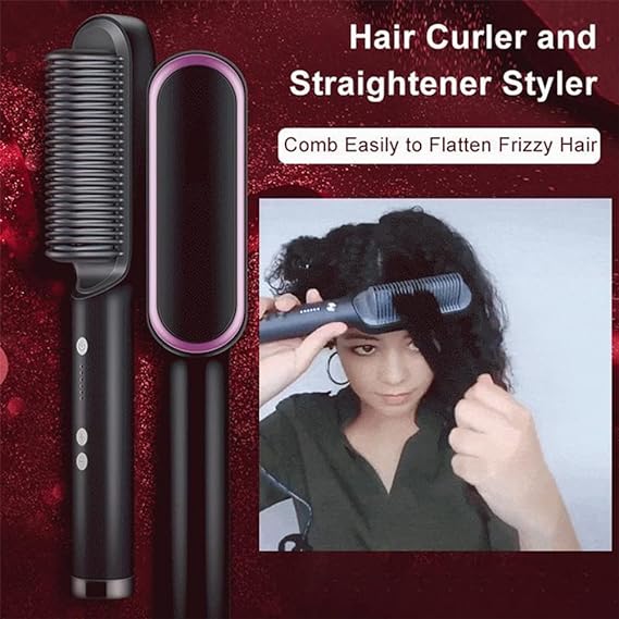 HQT-909B Electric Hair Straightening &amp; Curling Comb/Brush - Dual-Purpose Professional Hair Styler, Non-Damaging Splint, | 2 in 1 Hair Straightener | ( Random Color )