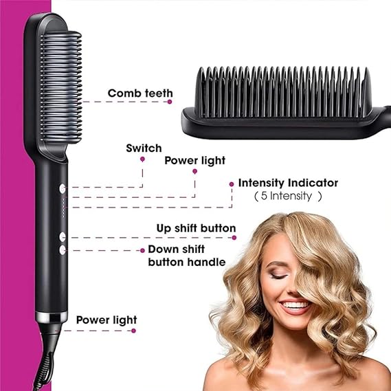 HQT-909B Electric Hair Straightening &amp; Curling Comb/Brush - Dual-Purpose Professional Hair Styler, Non-Damaging Splint, | 2 in 1 Hair Straightener | ( Random Color )